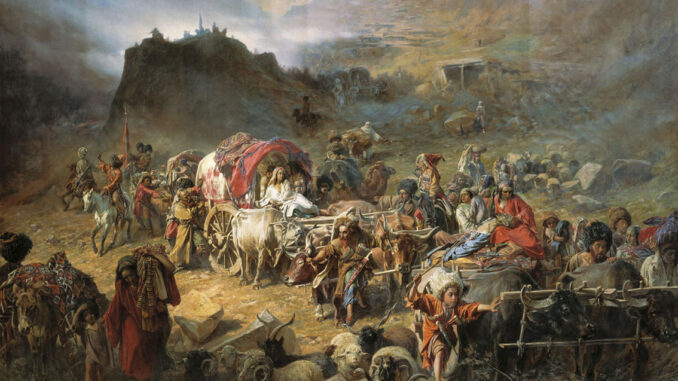 Pyotr_Nikolayevich_Gruzinsky_-_The_mountaineers_leave_the_aul